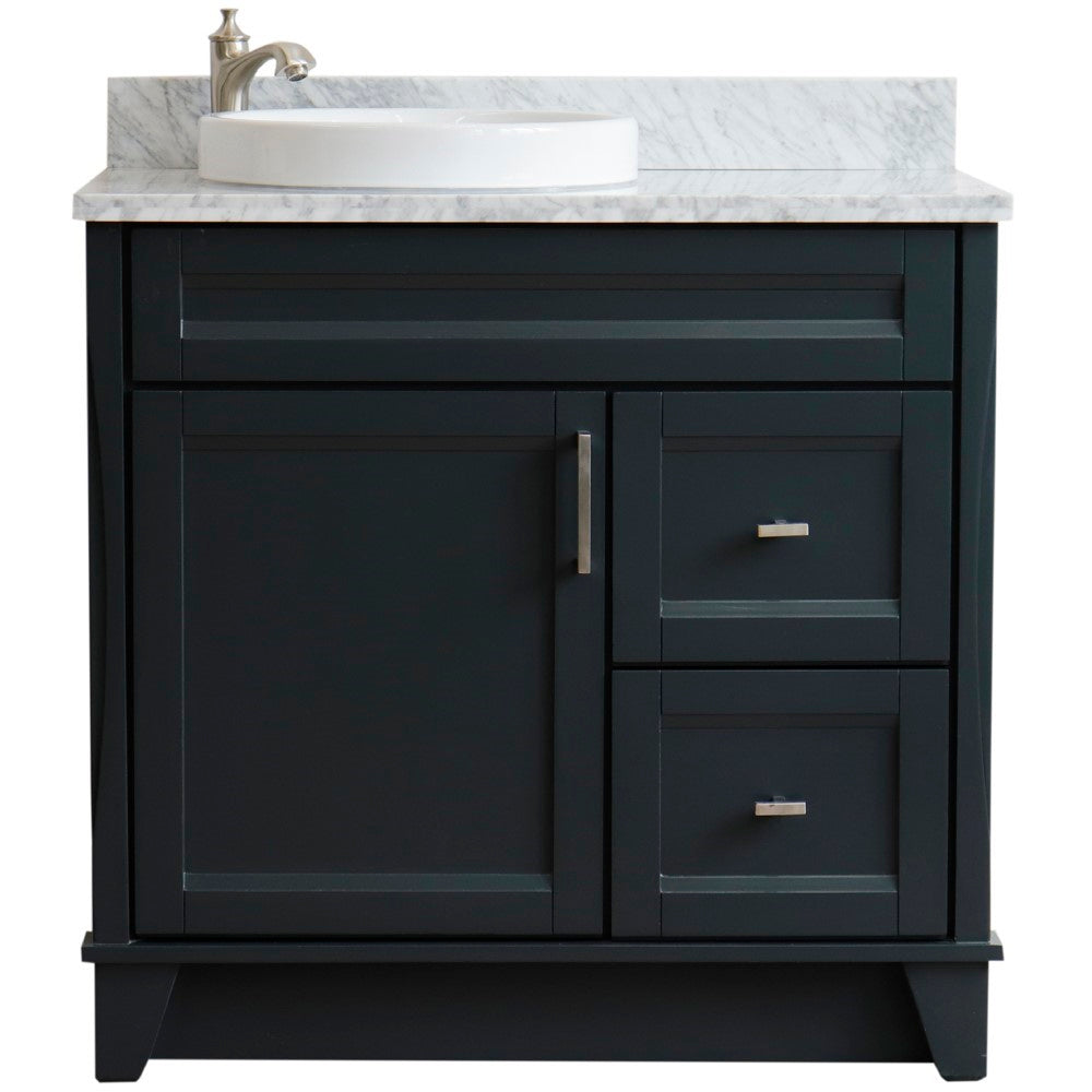 Bellaterra Home 37" Single sink vanity in White finish with Black galaxy granite and Left door/Round Left sink - Luxe Bathroom Vanities