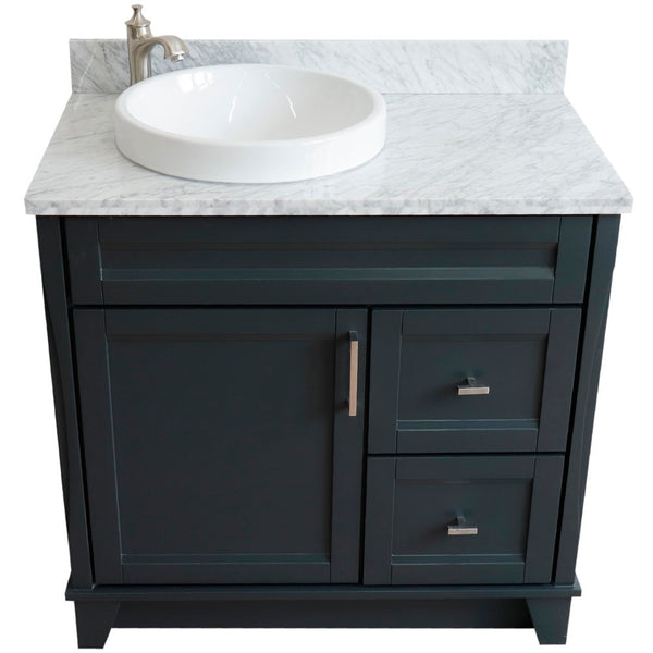 Bellaterra Home 37" Single sink vanity in White finish with Black galaxy granite and Left door/Round Left sink - Luxe Bathroom Vanities
