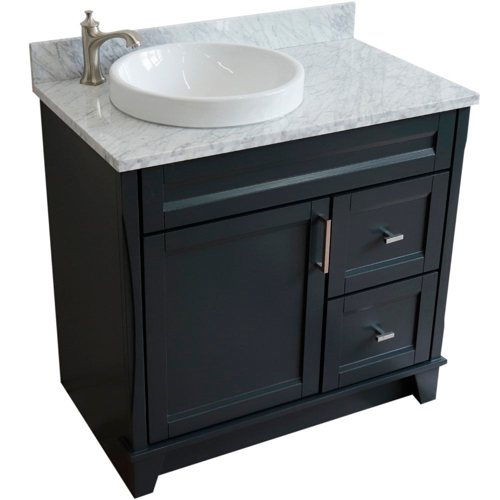 Bellaterra Home 37" Single sink vanity in White finish with Black galaxy granite and Left door/Round Left sink - Luxe Bathroom Vanities