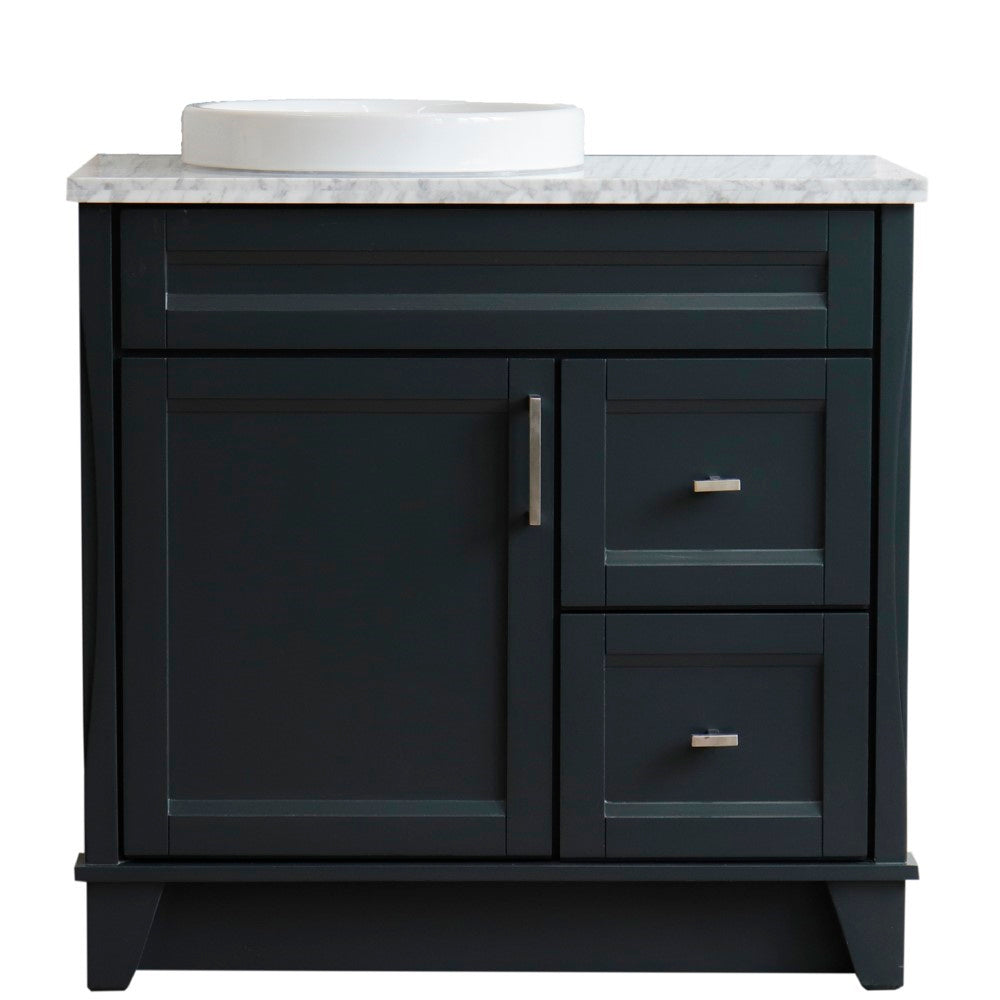 Bellaterra Home 37" Single sink vanity in White finish with Black galaxy granite and Left door/Round Left sink - Luxe Bathroom Vanities