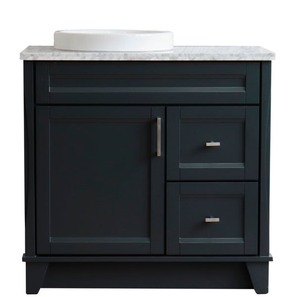 Bellaterra Home 37" Single sink vanity in White finish with Black galaxy granite and Left door/Round Left sink - Luxe Bathroom Vanities