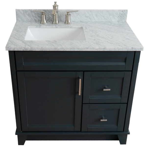 Bellaterra Home 400700-37L 37" Single sink vanity in White finish with Black galaxy granite and Left door/Left sink