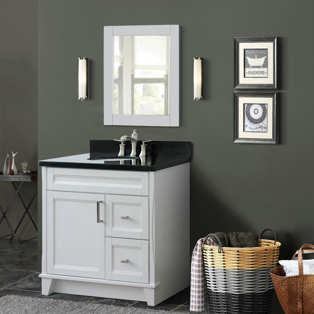 Bellaterra Home 37" Single sink vanity in White finish with Black galaxy granite and Left door/Center sink - Luxe Bathroom Vanities