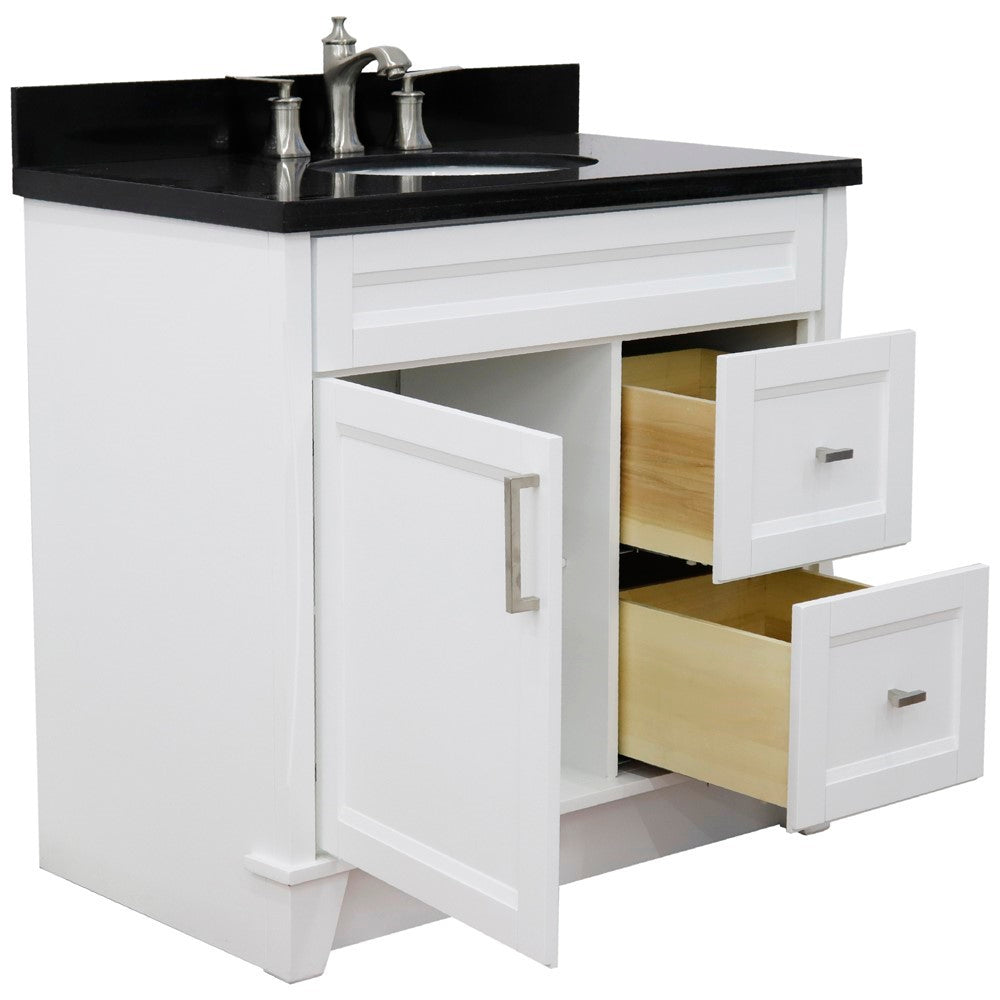 Bellaterra Home 37" Single sink vanity in White finish with Black galaxy granite and Left door/Center sink - Luxe Bathroom Vanities