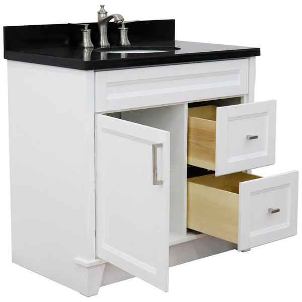 Bellaterra Home 37" Single sink vanity in White finish with Black galaxy granite and Left door/Center sink - Luxe Bathroom Vanities