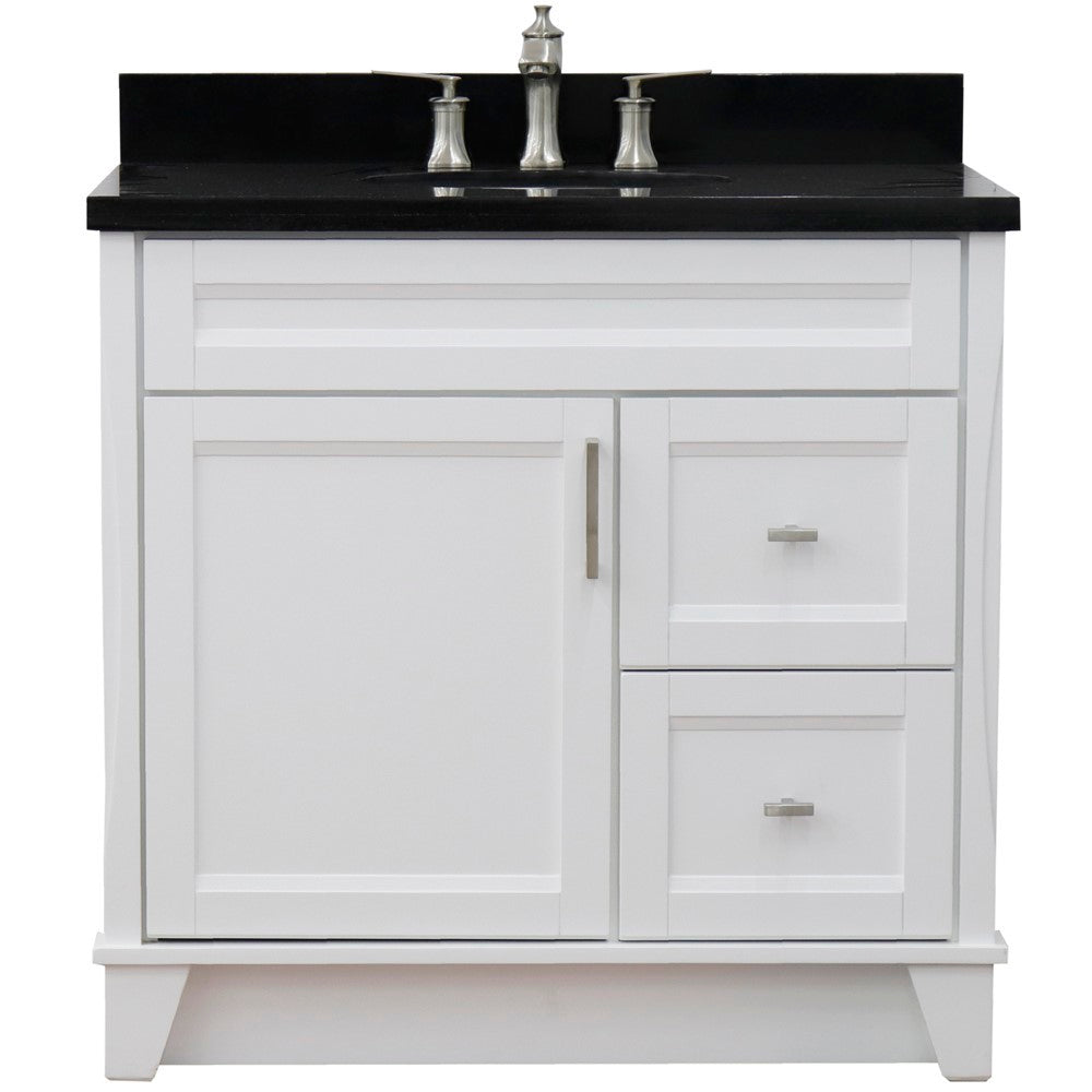 Bellaterra Home 37" Single sink vanity in White finish with Black galaxy granite and Left door/Center sink - Luxe Bathroom Vanities