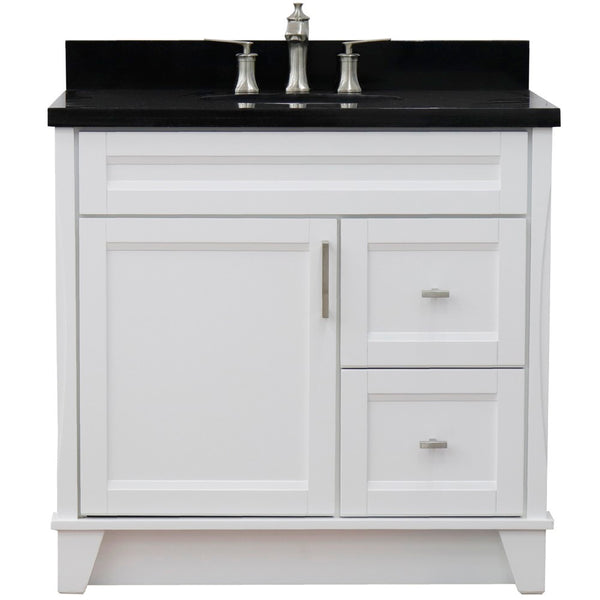 Bellaterra Home 37" Single sink vanity in White finish with Black galaxy granite and Left door/Center sink - Luxe Bathroom Vanities