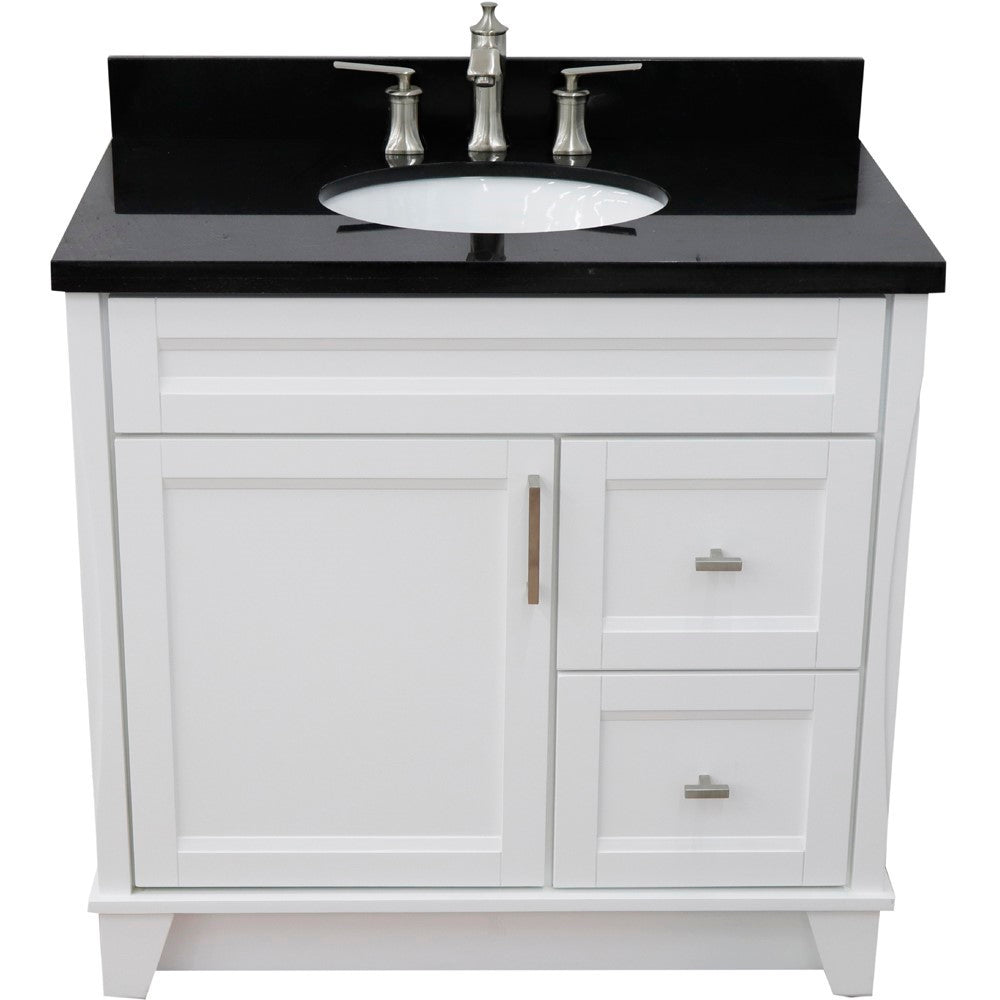 Bellaterra Home 37" Single sink vanity in White finish with Black galaxy granite and Left door/Center sink - Luxe Bathroom Vanities