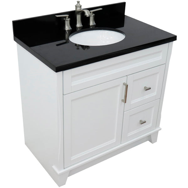 Bellaterra Home 37" Single sink vanity in White finish with Black galaxy granite and Left door/Center sink - Luxe Bathroom Vanities