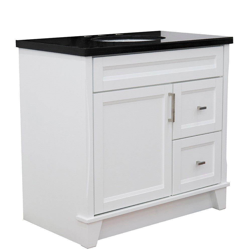 Bellaterra Home 37" Single sink vanity in White finish with Black galaxy granite and Left door/Center sink - Luxe Bathroom Vanities