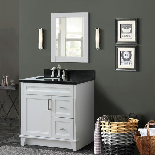 Bellaterra Home 37" Single sink vanity in White finish with Black galaxy granite and and Left door/Left sink - Luxe Bathroom Vanities