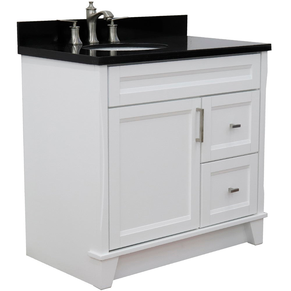 Bellaterra Home 37" Single sink vanity in White finish with Black galaxy granite and and Left door/Left sink - Luxe Bathroom Vanities