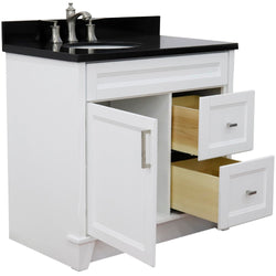 Bellaterra Home 37" Single sink vanity in White finish with Black galaxy granite and and Left door/Left sink - Luxe Bathroom Vanities