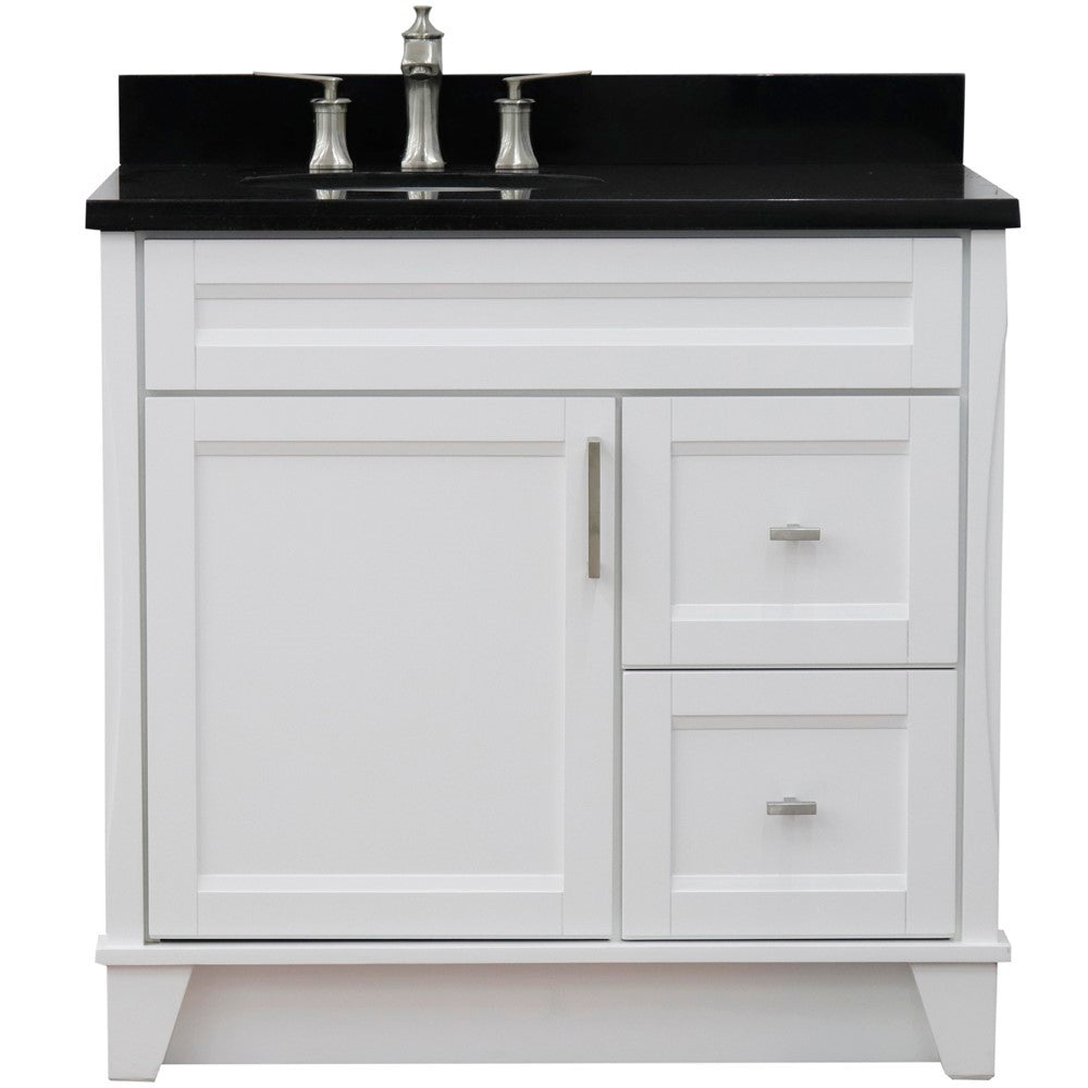 Bellaterra Home 37" Single sink vanity in White finish with Black galaxy granite and and Left door/Left sink - Luxe Bathroom Vanities