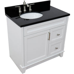 Bellaterra Home 37" Single sink vanity in White finish with Black galaxy granite and and Left door/Left sink - Luxe Bathroom Vanities