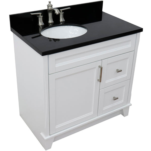 Bellaterra Home 37" Single sink vanity in White finish with Black galaxy granite and and Left door/Left sink - Luxe Bathroom Vanities