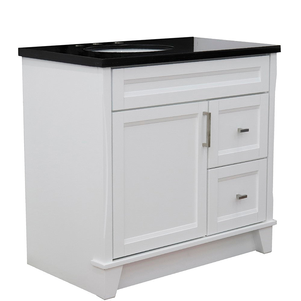 Bellaterra Home 37" Single sink vanity in White finish with Black galaxy granite and and Left door/Left sink - Luxe Bathroom Vanities