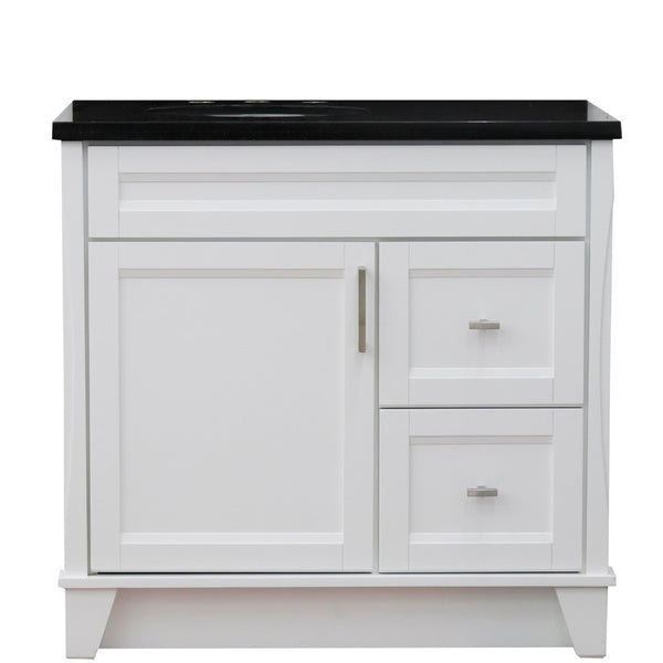 Bellaterra Home 37" Single sink vanity in White finish with Black galaxy granite and and Left door/Left sink - Luxe Bathroom Vanities