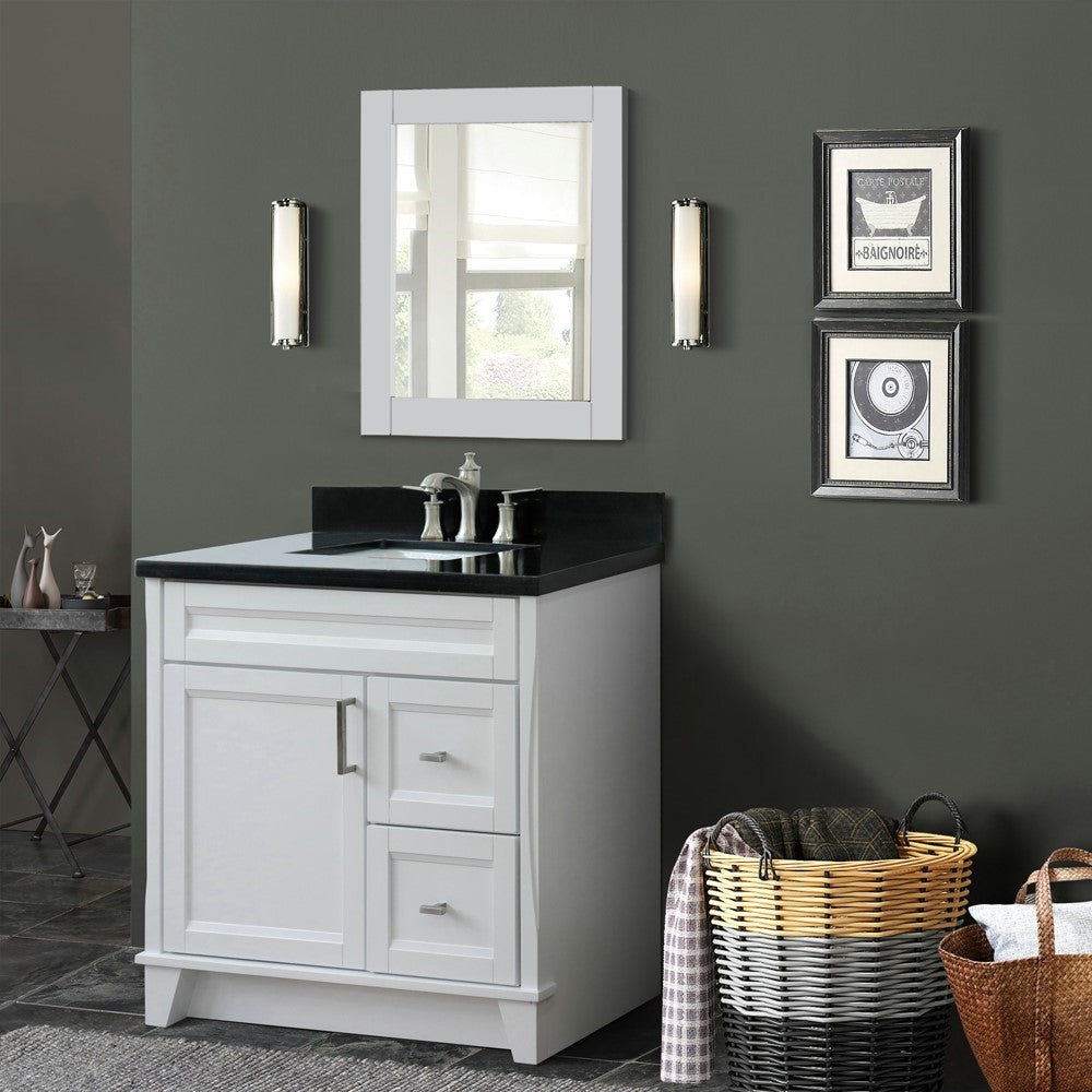 Bellaterra Home 37" Single sink vanity in White finish with Black galaxy granite and Left door/Center sink - Luxe Bathroom Vanities