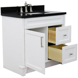 Bellaterra Home 37" Single sink vanity in White finish with Black galaxy granite and Left door/Center sink - Luxe Bathroom Vanities