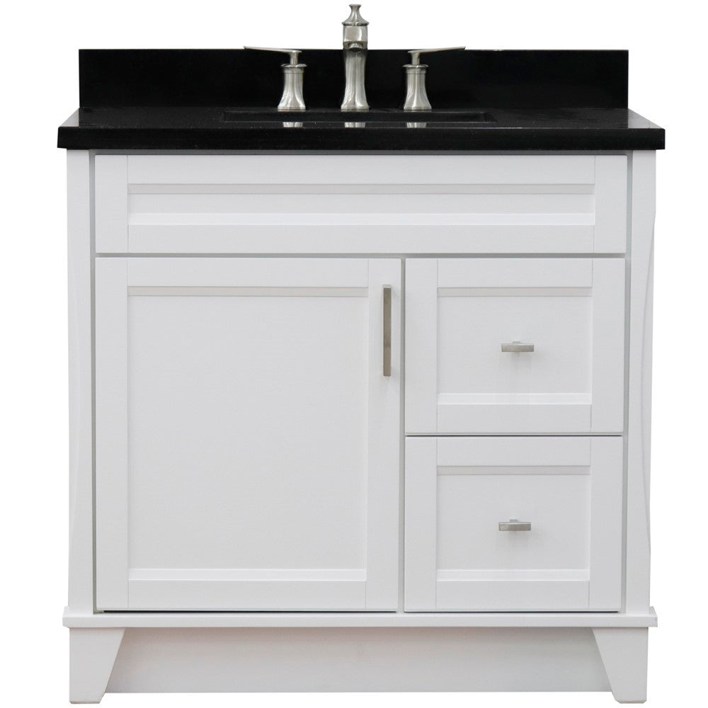 Bellaterra Home 37" Single sink vanity in White finish with Black galaxy granite and Left door/Center sink - Luxe Bathroom Vanities