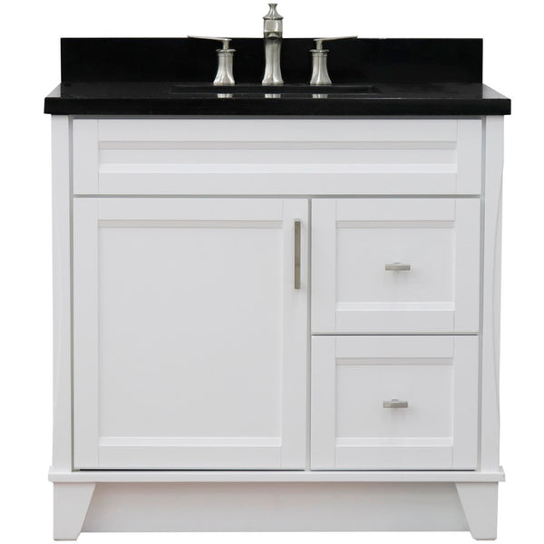 Bellaterra Home 37" Single sink vanity in White finish with Black galaxy granite and Left door/Center sink - Luxe Bathroom Vanities