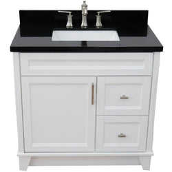 Bellaterra Home 37" Single sink vanity in White finish with Black galaxy granite and Left door/Center sink - Luxe Bathroom Vanities