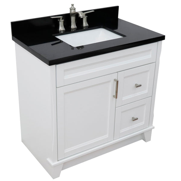 Bellaterra Home 37" Single sink vanity in White finish with Black galaxy granite and Left door/Center sink - Luxe Bathroom Vanities