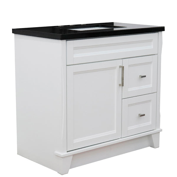 Bellaterra Home 37" Single sink vanity in White finish with Black galaxy granite and Left door/Center sink - Luxe Bathroom Vanities