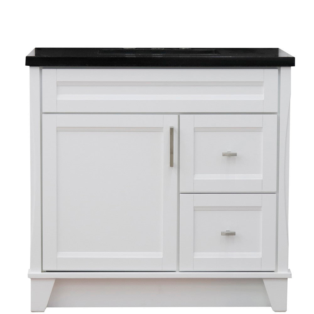 Bellaterra Home 37" Single sink vanity in White finish with Black galaxy granite and Left door/Center sink - Luxe Bathroom Vanities