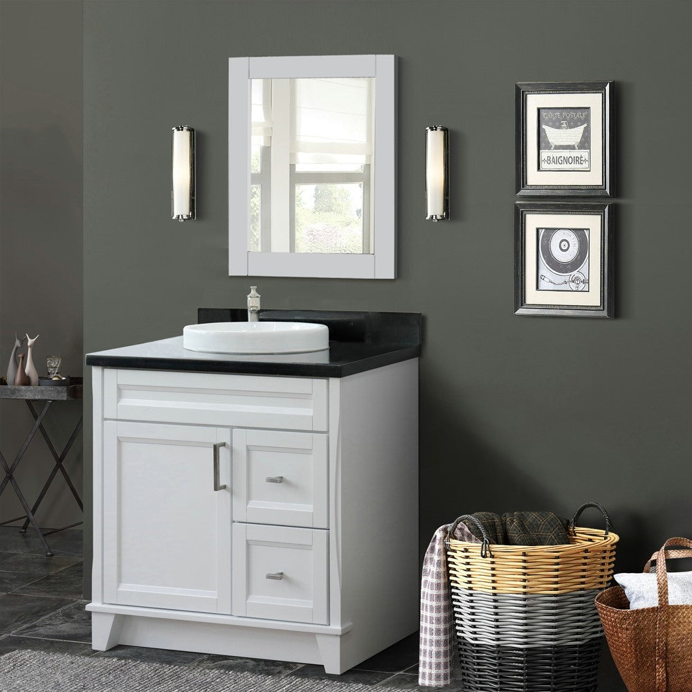 Bellaterra Home 37" Single sink vanity in White finish with White carrara marble and Left door/Round Center sink - Luxe Bathroom Vanities