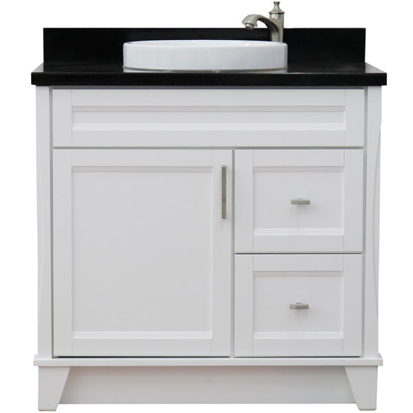 Bellaterra Home 37" Single sink vanity in White finish with Black galaxy granite and Left door/Center sink - Luxe Bathroom Vanities