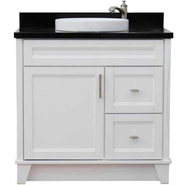 Bellaterra Home 37" Single sink vanity in White finish with White carrara marble and Left door/Round Center sink - Luxe Bathroom Vanities