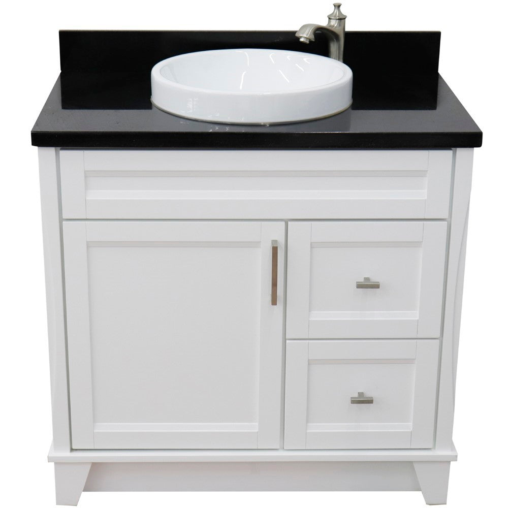 Bellaterra Home 37" Single sink vanity in White finish with White carrara marble and Left door/Round Center sink - Luxe Bathroom Vanities