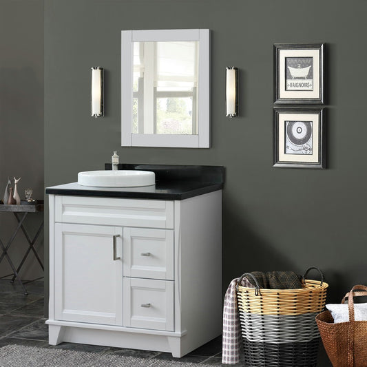 Bellaterra Home 37" Single sink vanity in White finish with Black galaxy granite and Left door/Round Left sink - Luxe Bathroom Vanities