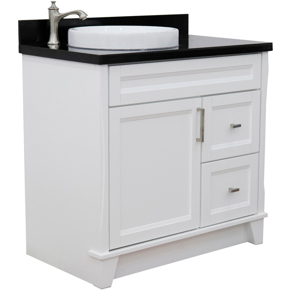 Bellaterra Home 37" Single sink vanity in White finish with Black galaxy granite and Left door/Round Left sink - Luxe Bathroom Vanities