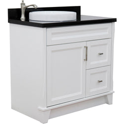 Bellaterra Home 37" Single sink vanity in White finish with Black galaxy granite and Left door/Round Left sink - Luxe Bathroom Vanities