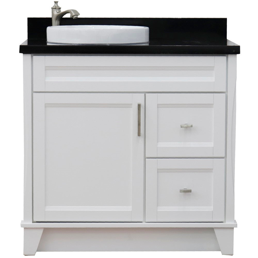 Bellaterra Home 37" Single sink vanity in White finish with Black galaxy granite and Left door/Round Left sink - Luxe Bathroom Vanities