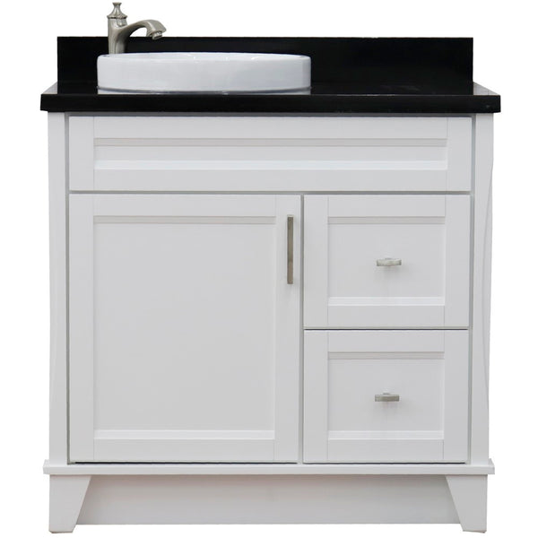 Bellaterra Home 37" Single sink vanity in White finish with Black galaxy granite and Left door/Round Left sink - Luxe Bathroom Vanities