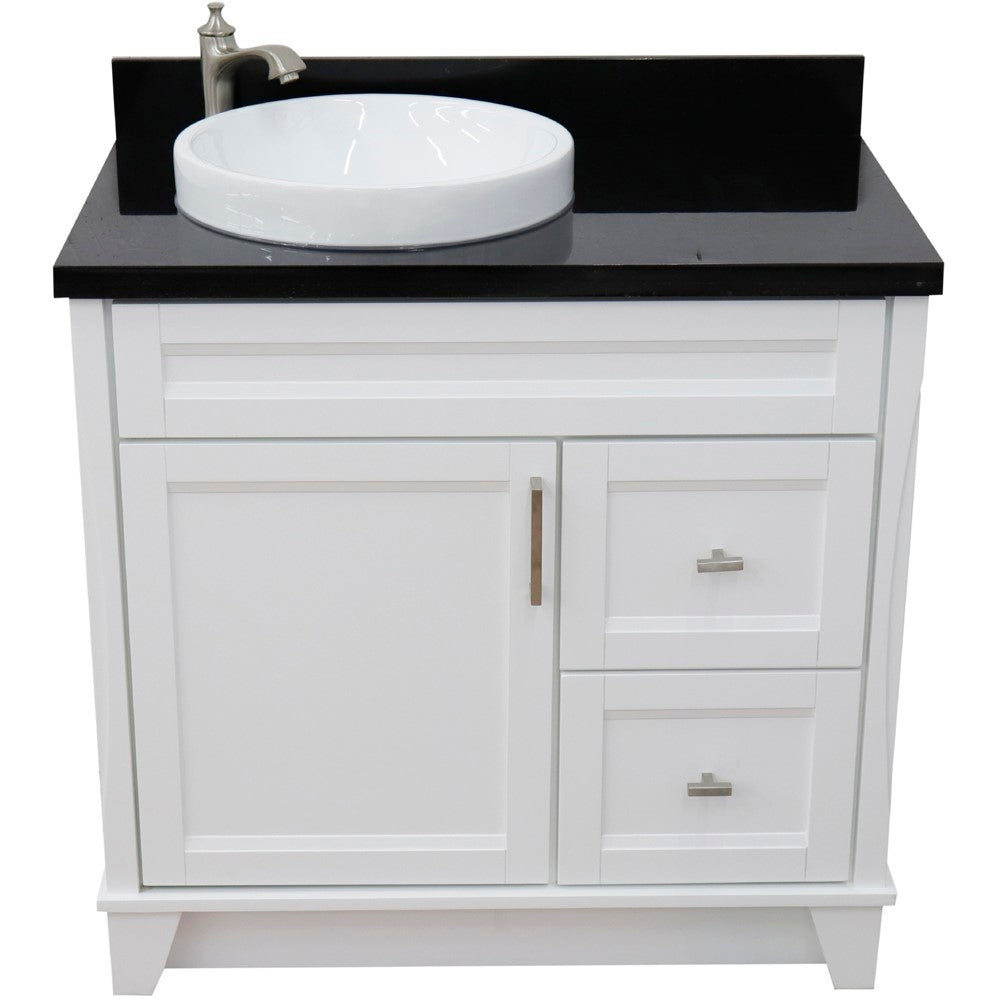 Bellaterra Home 37" Single sink vanity in White finish with Black galaxy granite and Left door/Round Left sink - Luxe Bathroom Vanities