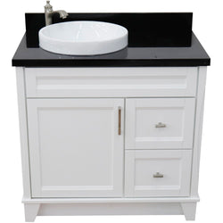 Bellaterra Home 37" Single sink vanity in White finish with Black galaxy granite and Left door/Round Left sink - Luxe Bathroom Vanities