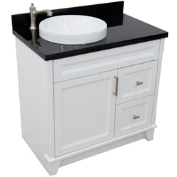 Bellaterra Home 37" Single sink vanity in White finish with Black galaxy granite and Left door/Round Left sink - Luxe Bathroom Vanities