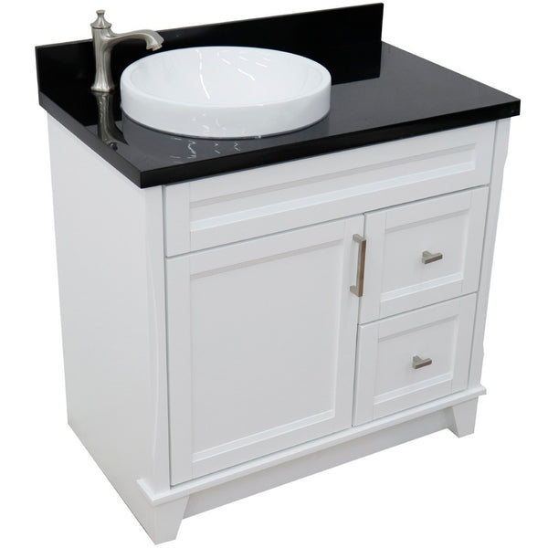 Bellaterra Home 37" Single sink vanity in White finish with Black galaxy granite and Left door/Round Left sink - Luxe Bathroom Vanities