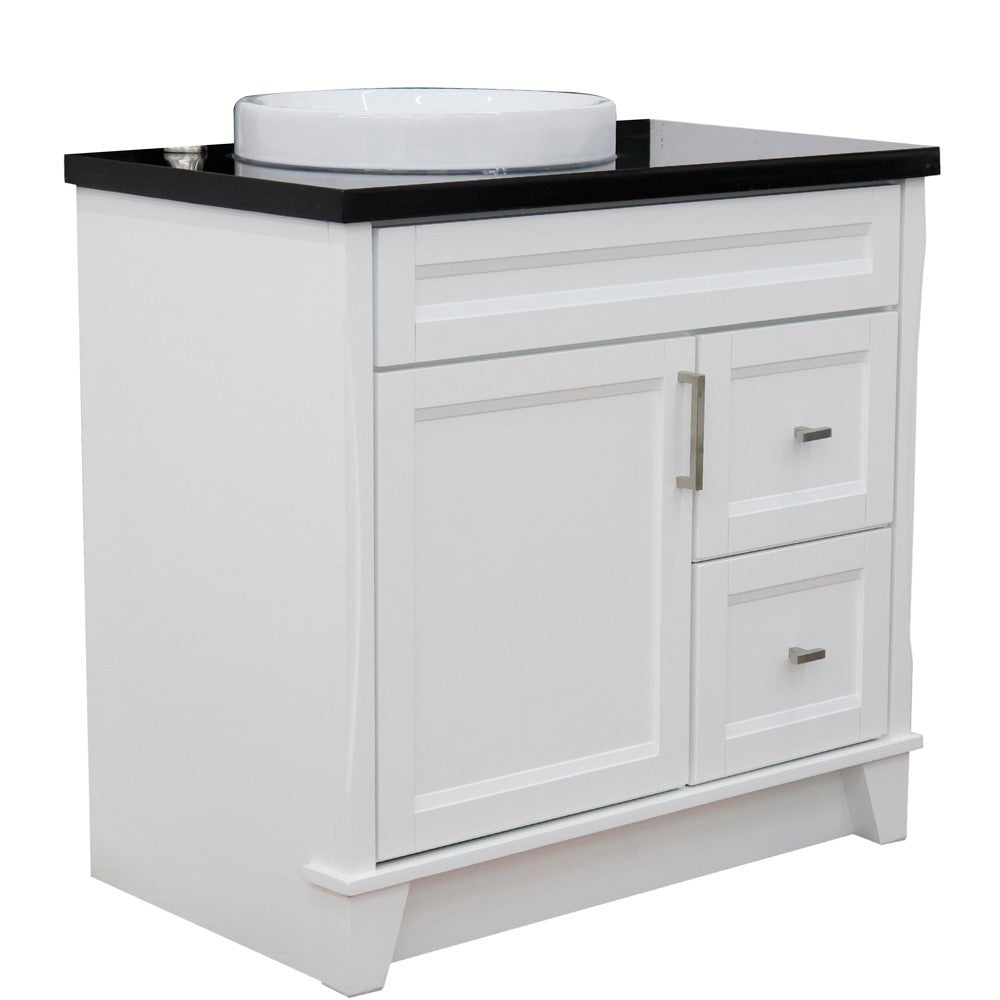 Bellaterra Home 37" Single sink vanity in White finish with Black galaxy granite and Left door/Round Left sink - Luxe Bathroom Vanities