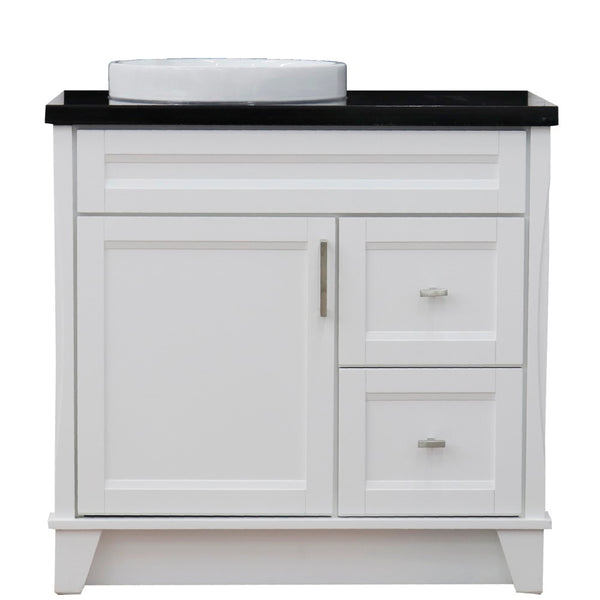 Bellaterra Home 37" Single sink vanity in White finish with Black galaxy granite and Left door/Round Left sink - Luxe Bathroom Vanities