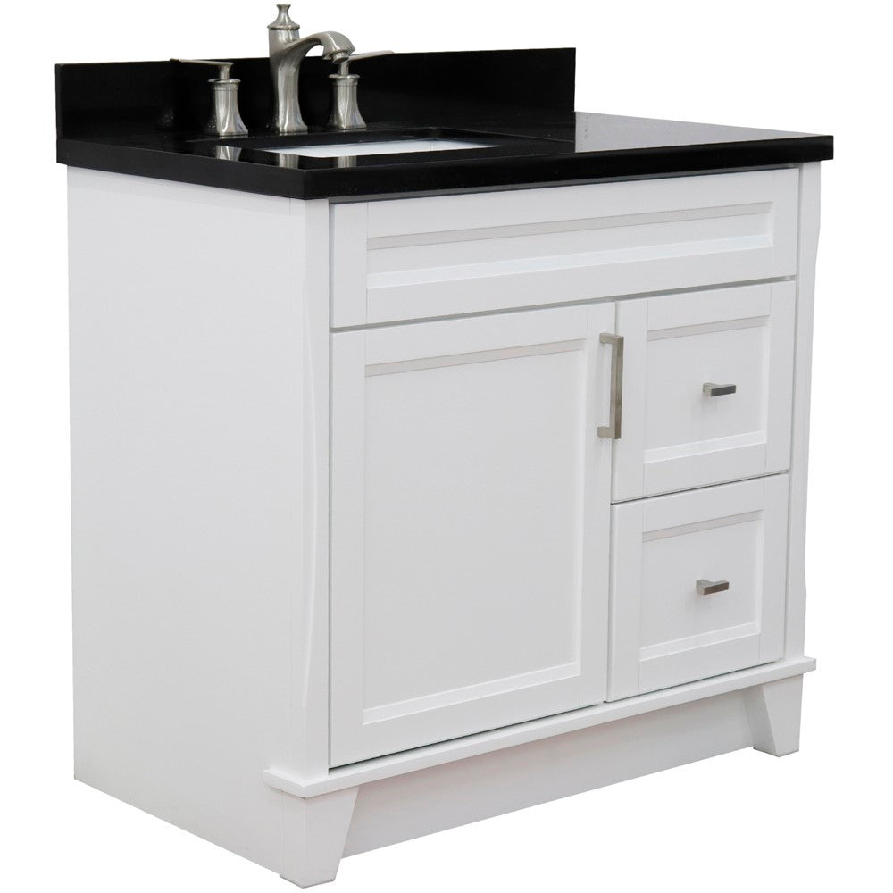 Bellaterra Home 37" Single sink vanity in White finish with Black galaxy granite and Left door/Left sink - Luxe Bathroom Vanities