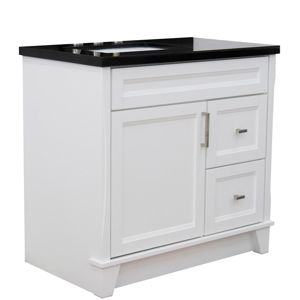 Bellaterra Home 37" Single sink vanity in White finish with Black galaxy granite and Left door/Left sink - Luxe Bathroom Vanities