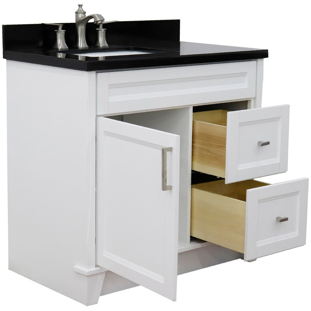 Bellaterra Home 37" Single sink vanity in White finish with Black galaxy granite and Left door/Left sink - Luxe Bathroom Vanities