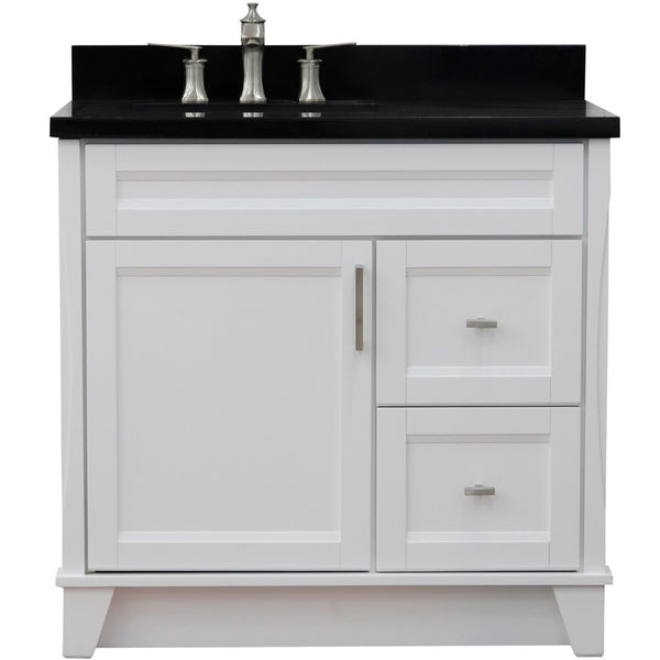 Bellaterra Home 37" Single sink vanity in White finish with Black galaxy granite and Left door/Left sink - Luxe Bathroom Vanities