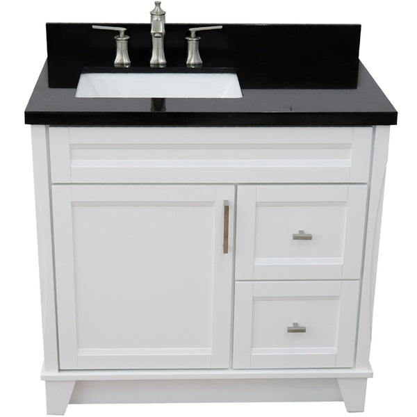 Bellaterra Home 37" Single sink vanity in White finish with Black galaxy granite and Left door/Left sink - Luxe Bathroom Vanities